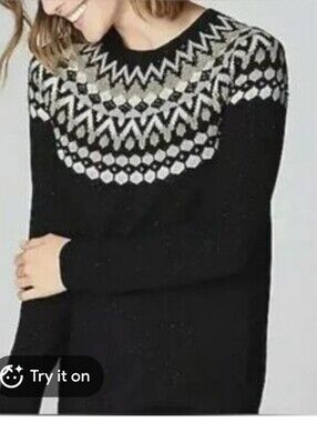 NWT J. Jill Fair Isle Nordic Shimmer Multi-Color Crewneck Sweater S